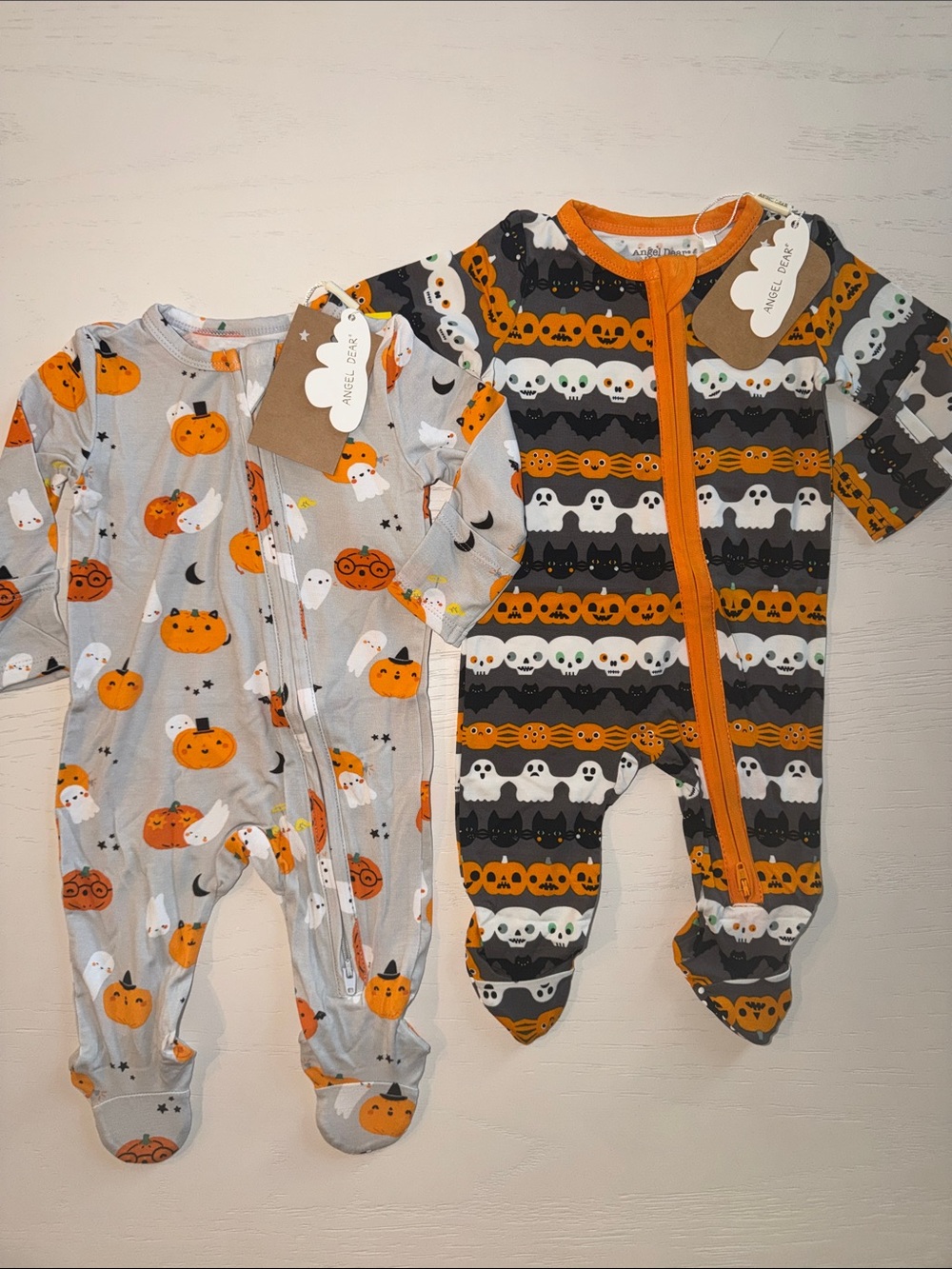 Angel Dear Fall Halloween Pumpkin & Ghost Footie Set of 2 0-3 months